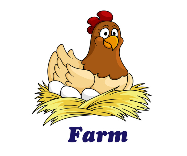 Farm emblem with a hen sitting on eggs - Vector, Image
