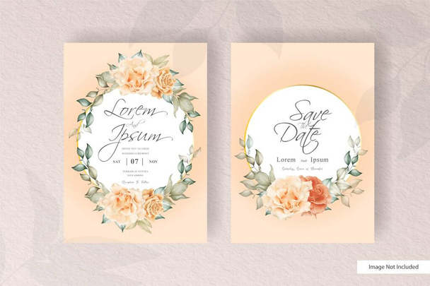 Beautiful Watercolor wedding card template set with floral and leaves decoration - Vector, Image