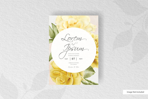 Minimalist wedding card template with yellow floral and watercolor splash concept - Vector, Image