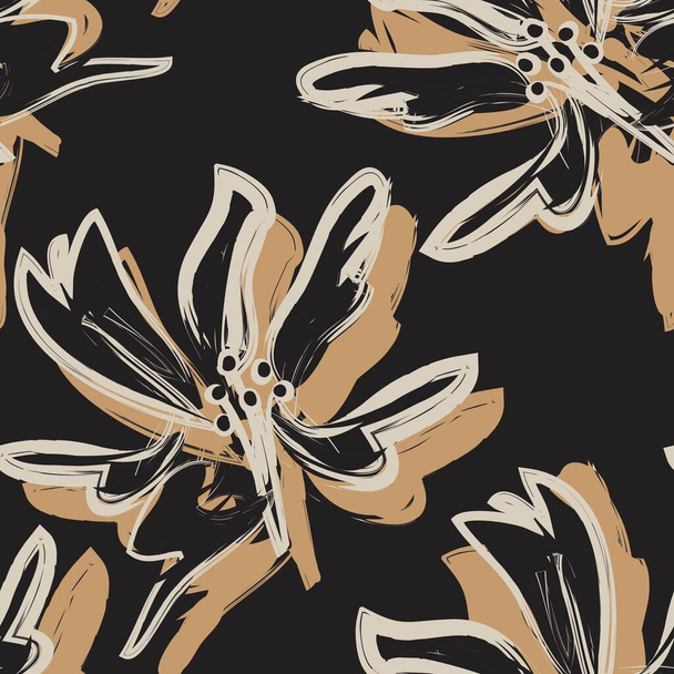 花のブラシは、ファッションプリント、グラフィック、背景や工芸品のためのシームレスなパターンの背景をストローク - ベクター画像