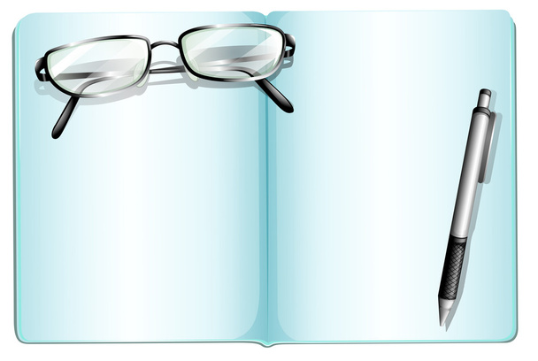 Un carnet vide avec une lunette et un stylo
 - Vecteur, image