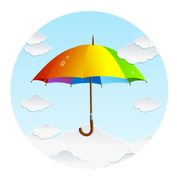 Vector rainbow umbrella and clouds - Διάνυσμα, εικόνα