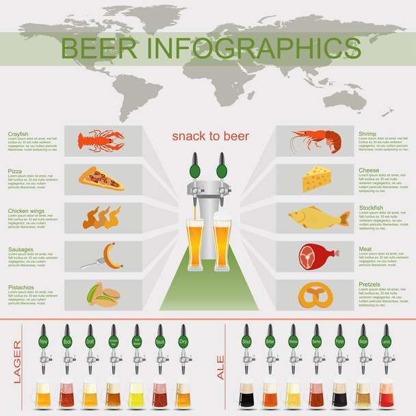 ビールのインフォ グラフィックのスナックで独自に作成するための要素を設定 - ベクター画像