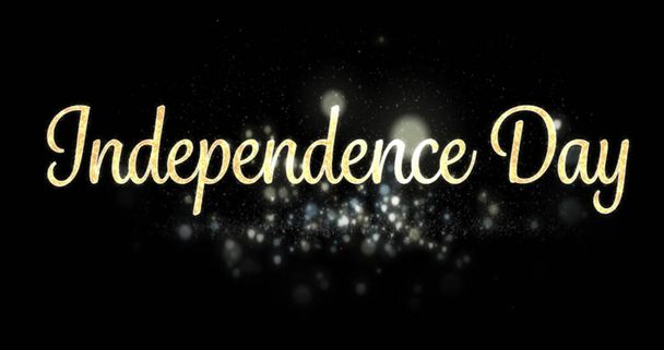 Digital image of gold Independence Day text with red fireworks exploding against black background. 4k - Fotó, kép