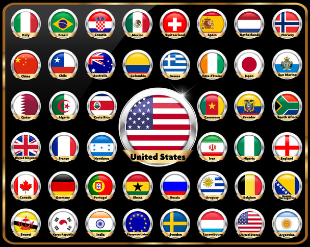 World countries vector flag glossy button, national flag, country flag badge - vector eps10 - Вектор, зображення