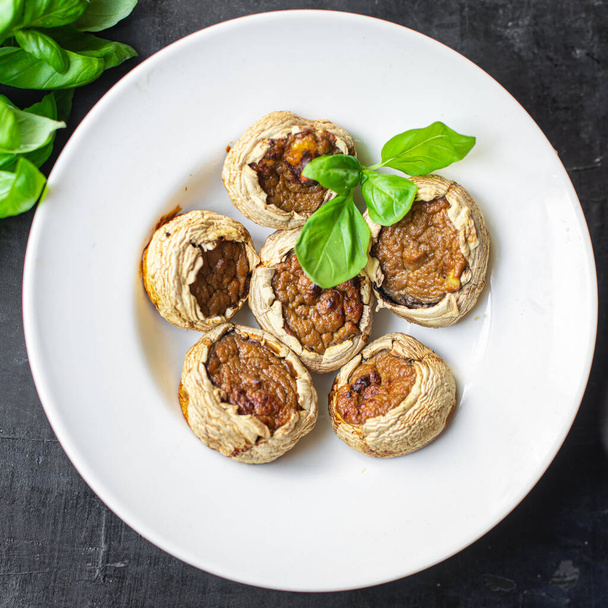 stuffed mushroom mushrooms stuffed baked no meat fresh portion ready to eat meal snack on the table copy space food background rustic. top view keto or paleo diet veggie vegan or vegetarian food - Photo, Image