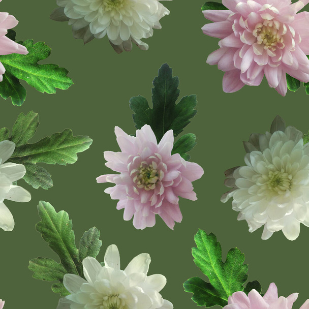 Fényképezés and Digital Seamless Pattern with Nature Chrysanthemums Flowers. Digitális vegyes médiaművek. Végtelen motívum a textildekorációhoz és -tervezéshez. - Fotó, kép