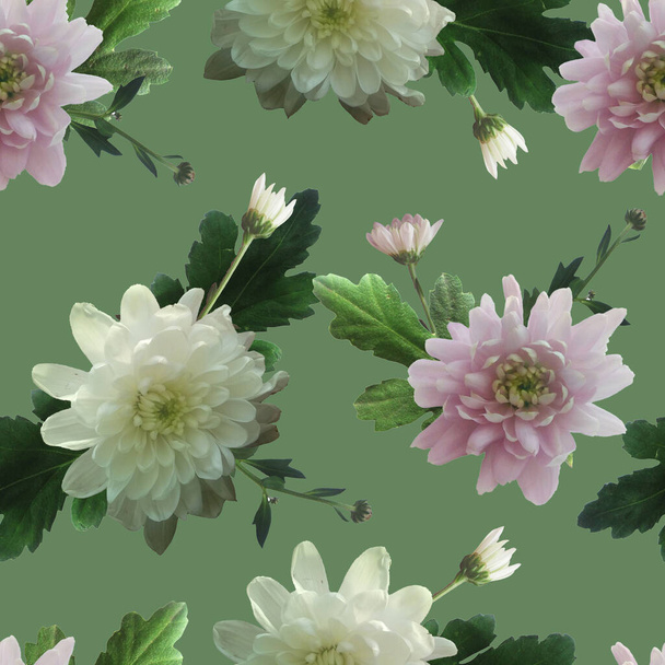 Fotografie a digitální bezešvé vzor s přírodou chryzantémy Květiny. Digitální smíšená mediální tvorba. Nekonečný motiv pro textilní dekor a design. - Fotografie, Obrázek