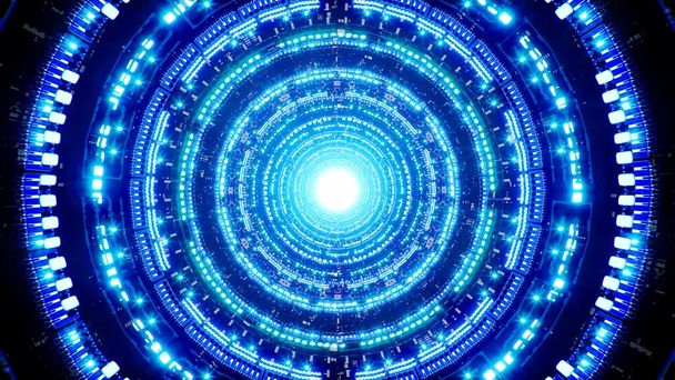 Sininen valo pyörivä futuristinen scifi-tunneli  - Valokuva, kuva