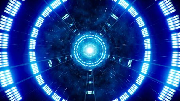 Túnel de tecnologia espacial de luz azul brilhante. - Foto, Imagem