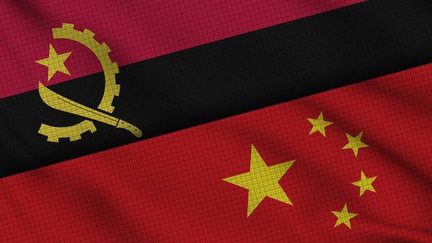 Angola and China Flags Together, Wavy Fabric, Breaking News, Political Diplomacy Crisis Concept, 3D Illustration - Foto, Imagen