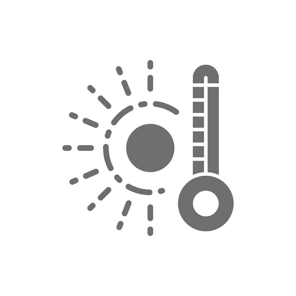Alta temperatura, ícone cinza termômetro. Isolado sobre fundo branco - Vetor, Imagem