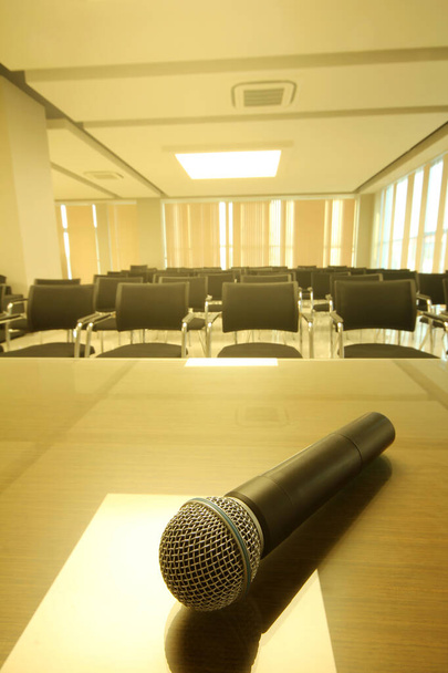 Professional microphone in meeting room. Empty meeting room. - Photo, Image