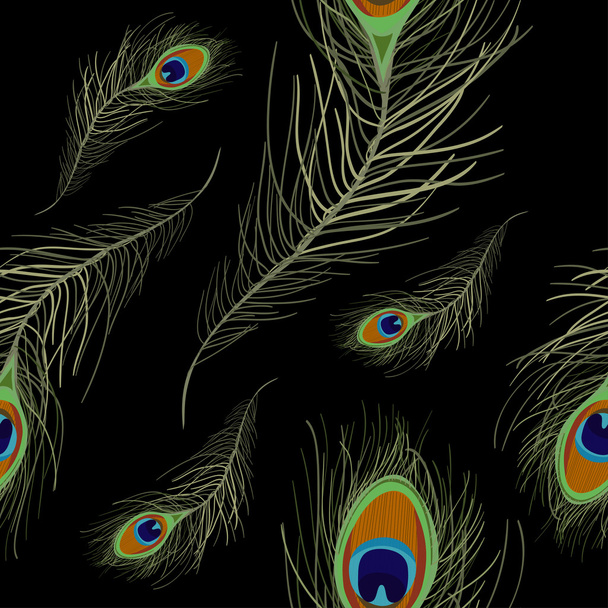 seamless pattern of peacock feathers - Vector, afbeelding