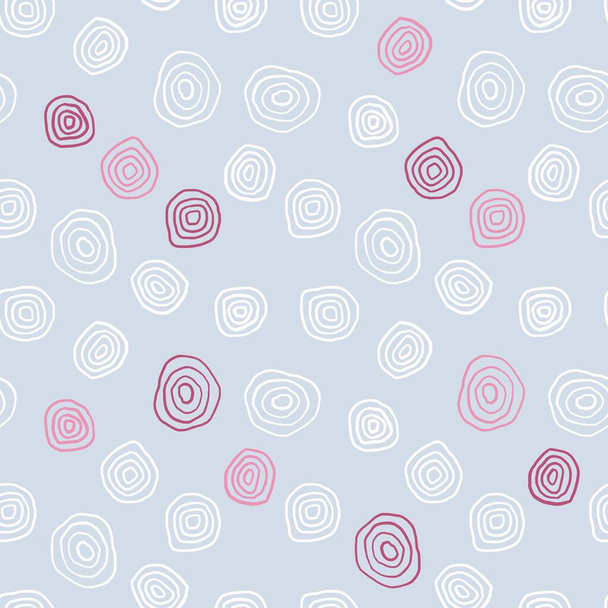 Textile print seamless pattern. Vector design with hand drawn sketchy circles. White and pink on grey color. - Vector, afbeelding