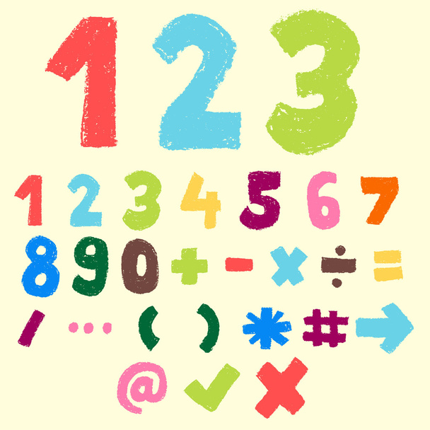 mão desenhado colorido número e símbolo
 - Vetor, Imagem