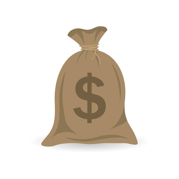 Sacchetto di soldi con icona simbolo del dollaro. Modello di design per pubblicità, banca, istituto finanziario, web o mobile app. Illustrazione vettoriale - Vettoriali, immagini