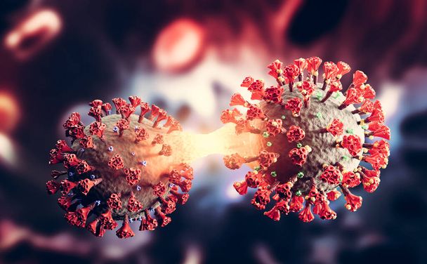 Coronavirus Covid-19 uusi variantti mutaatio. Viileä pandemia, 3d kuva - Valokuva, kuva