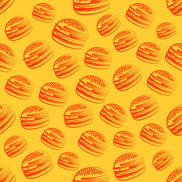 Burger patrón sobre fondo de color, ilustración vectorial, en estilo lineal - Vector, imagen