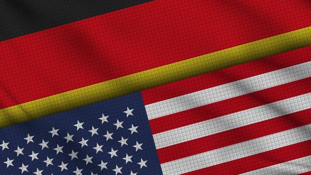 Germany and USA United States of America Flags Together, Wavy Fabric, Breaking News, Political Diplomacy Crisis Concept, 3D Illustration - Photo, Image