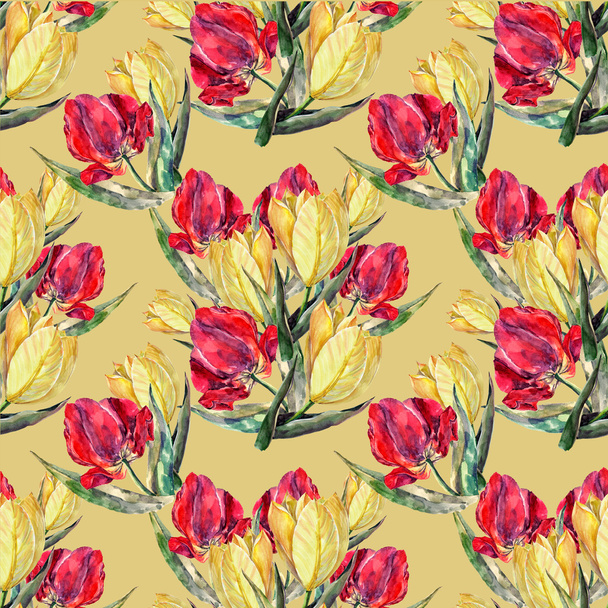 Seamless pattern with watercolor tulips - Zdjęcie, obraz