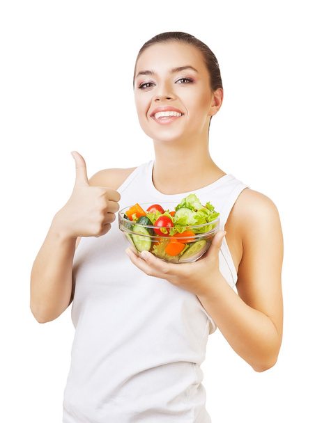 menina feliz com salada
 - Foto, Imagem