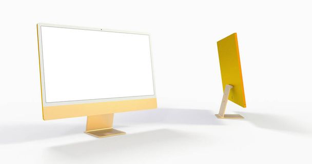 A 3D rendering of a computer display mock-up with a blank white screen on a white background - Фото, зображення