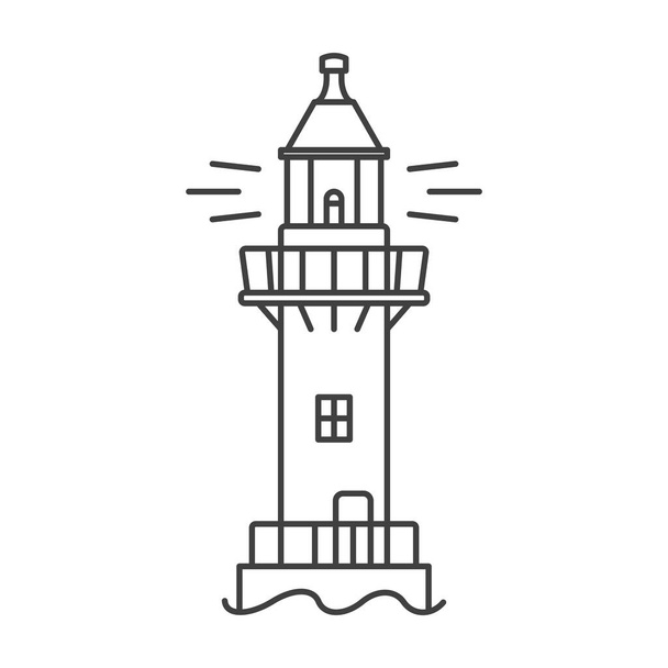 Lighthouse icon. A simple line drawing of a coastal structure that serves as a reference point for ships. Vector. - Vetor, Imagem