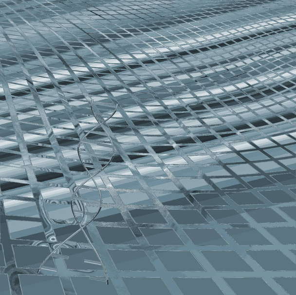 DNA strand on abstract grid. 3d rendering. - Fotó, kép