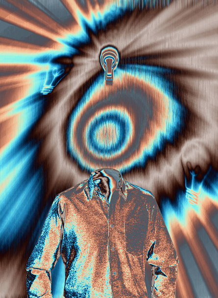 abstract thoughts, 3d art wallpaper, man with light bulb idea  - Foto, Imagem