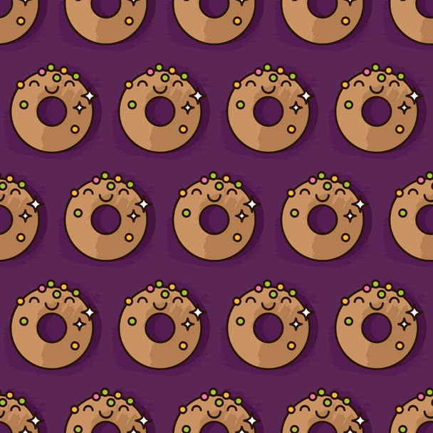 Kawaii donut pattern - Vector, Image