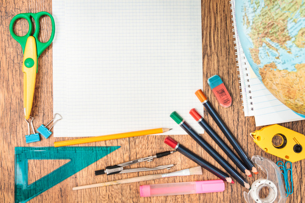 School accessories on a desk - Φωτογραφία, εικόνα