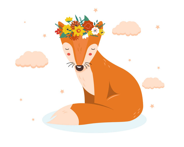 Cute floral fox - Вектор, зображення