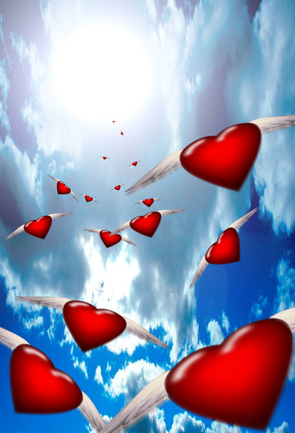 Winged hearts fly in formation - Zdjęcie, obraz