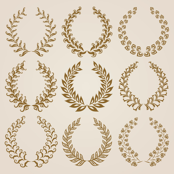 Set of Vector gold laurel wreaths. - Vektor, obrázek
