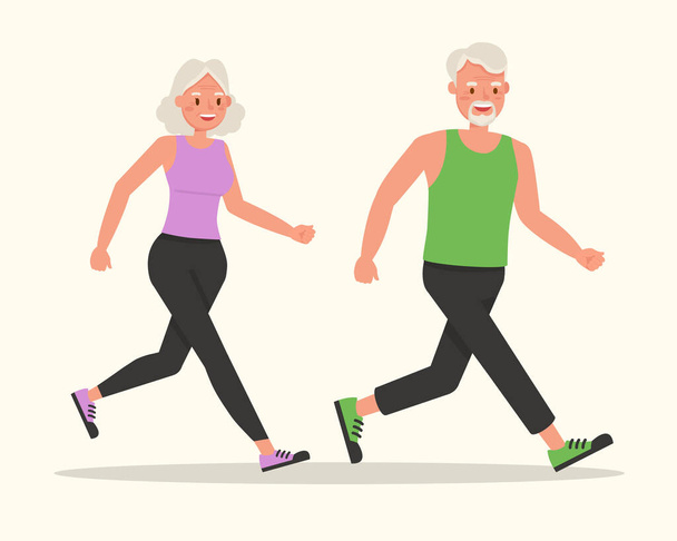 Couple elderly running character vector design. - Vector, Image