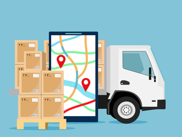 Σύγχρονη έννοια επίπεδη σχεδίαση της Smart Logistics με παγκόσμια συνεργασία logistics για την ιστοσελίδα και το κινητό ιστοσελίδα. Εύκολο στην επεξεργασία και την προσαρμογή. Εικονογράφηση διανύσματος - Διάνυσμα, εικόνα