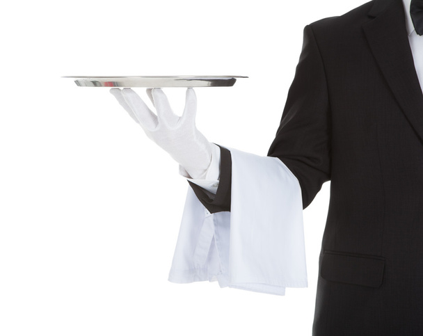 Waiter Holding Tray - Fotoğraf, Görsel