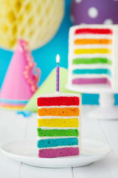 Colorido rebanada de pastel de cumpleaños arco iris
 - Foto, Imagen