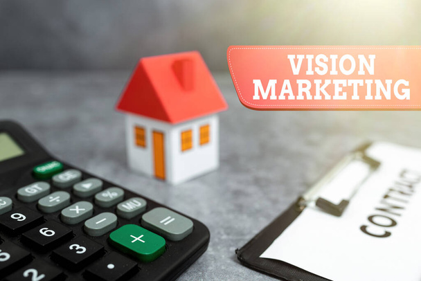 Teksti kuvateksti esittää Vision Marketing. Sana Kirjoitettu hahmotellaan, miten he aikovat muuttaa ja parantaa tulevaisuudessa Ostaminen New House Ideat, Kiinteistövakuutussopimus, Home Sale Deal - Valokuva, kuva