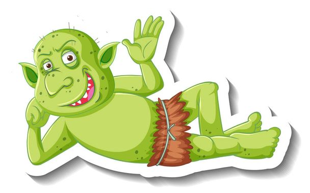 Ilustración de etiqueta engomada de personaje de dibujos animados de duende verde o troll - Vector, Imagen