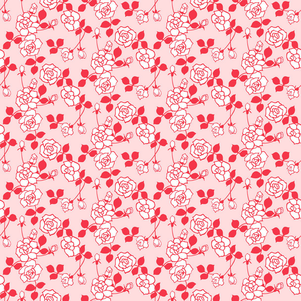 Japanese Red Rose Vine Vector Seamless Pattern - Vector, Image