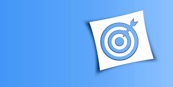 Paper target with arrow sign on blue background. Business goals symbol, aiming and Targeting concept idea with free space - Photo, Image