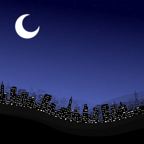 Ciudad de la tierra de dibujos animados por la noche
 - Vector, Imagen