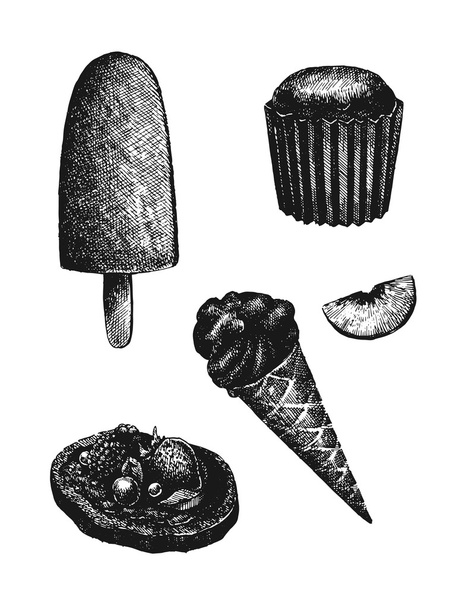 Set of vector hand drawn artistic dessert food - Вектор,изображение