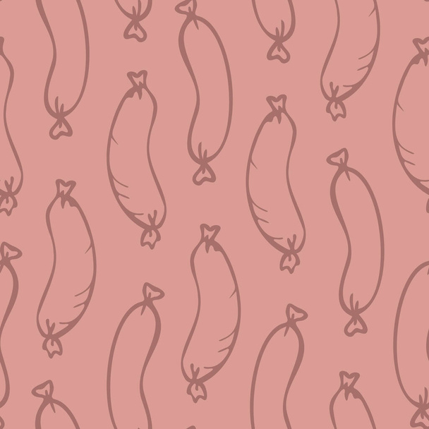 Vector seamless pattern with outlines of sausages. Design with hand drawn sausages. - Vector, imagen