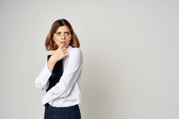 Business woman in white shirt documents manager office work - 写真・画像