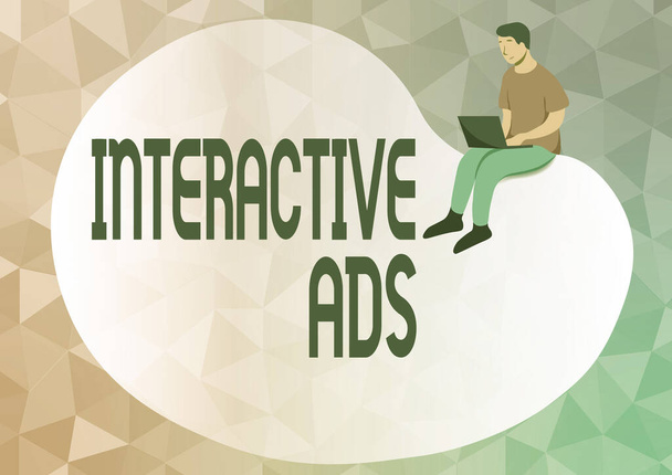 Texto que presenta anuncios interactivos. escaparate de negocios utiliza medios interactivos para comunicarse con los consumidores Resumen Difusión de mensajes en línea, Global Connectivity Concepts - Foto, Imagen
