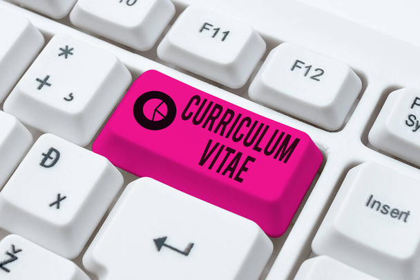 Text sign showing Curriculum Vitae. Word for a brief account of a person s is education and qualifications Offering Speed Typing Lessons And Tips, Improving Keyboard Accuracy - Photo, Image