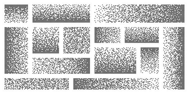 Pixel bomlás, bomlás hatás. Különböző téglalap alakú elemek négyzet alakú. Szétszórt pontozott minta. Mozaik textúra egyszerű részecskékkel. Vektorillusztráció. - Vektor, kép